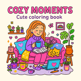 Обложка раскраска для книги COZY MOMENTS