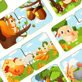 Детские пазлы-половинки для развивающей игры "Кто что ест?"