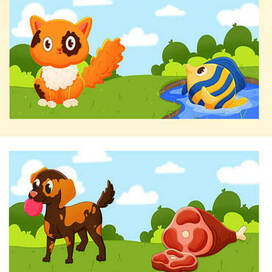 Детские пазлы-половинки "Животные. Кто что ест?" 