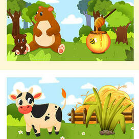 Детские пазлы-половинки "Животные. Кто что ест?" 