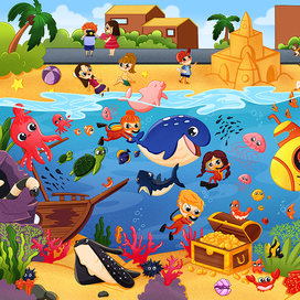 Детские пазлы Виммельбух «Подводный мир. Морские животные”