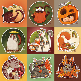 Стикеры "Осенние коты"