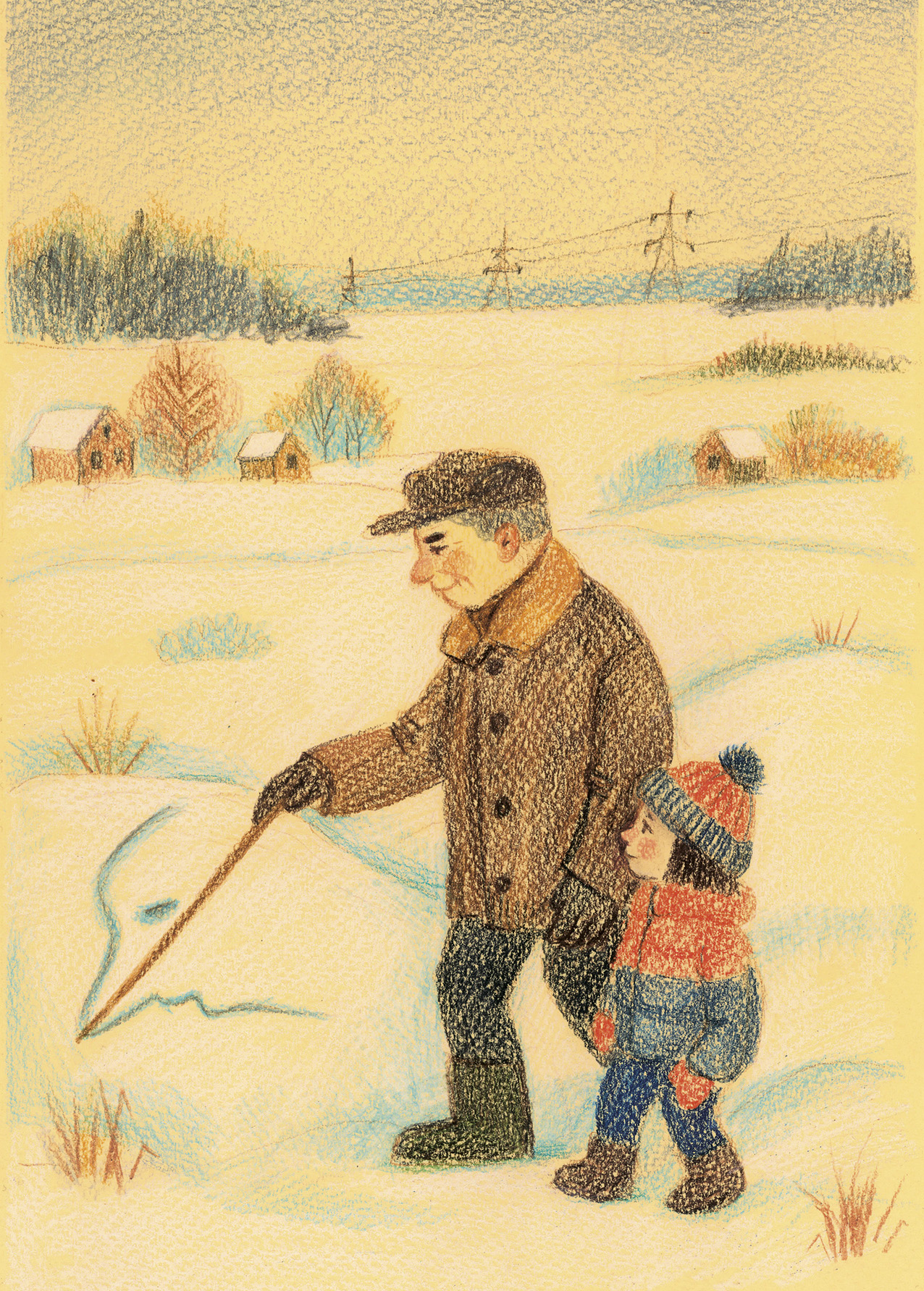 Прогулка с дедушкой по зимнему полю