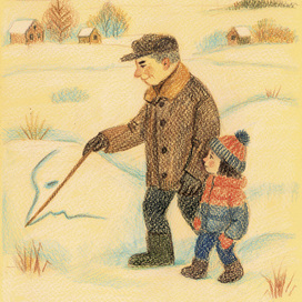 Прогулка с дедушкой по зимнему полю