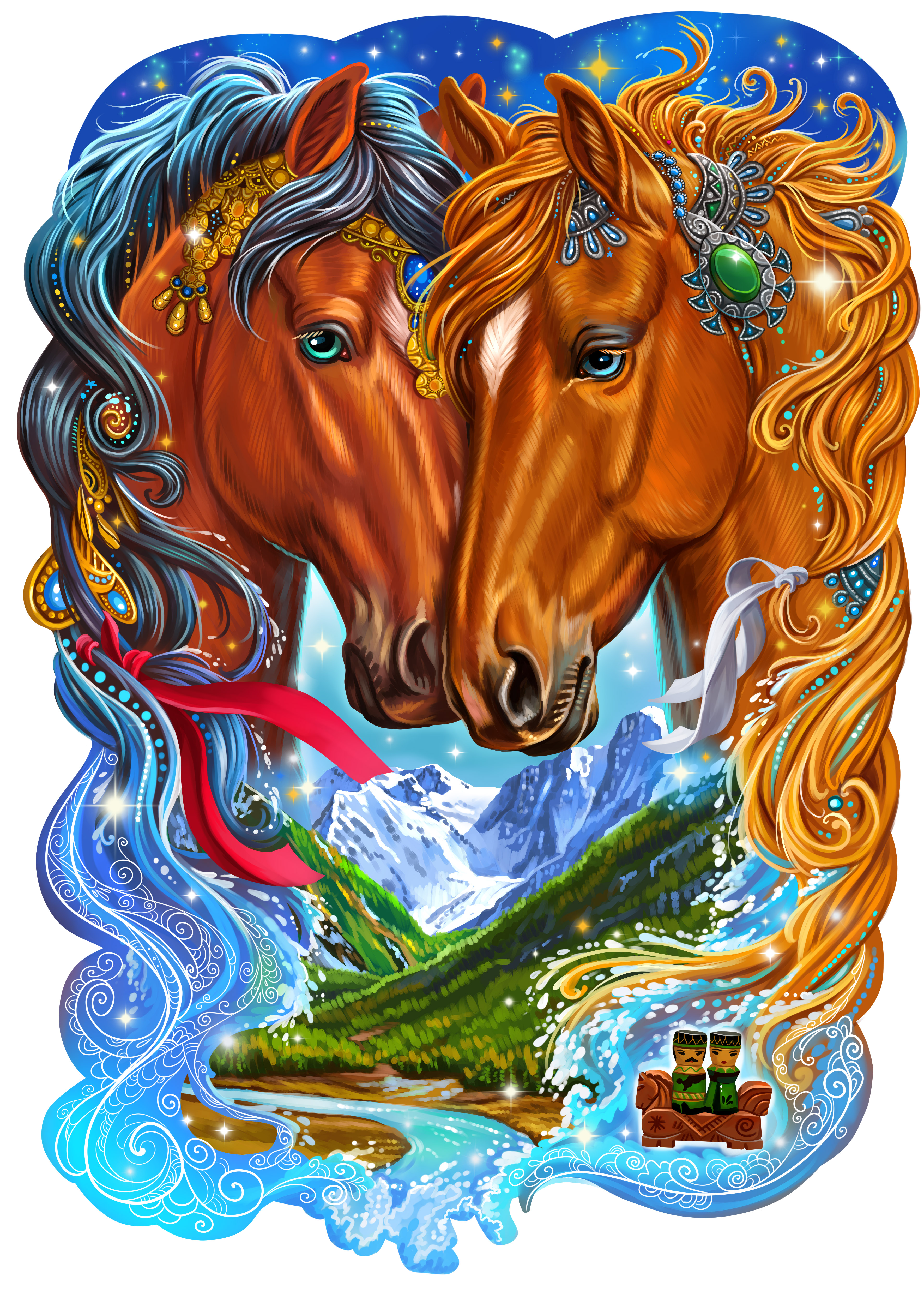 Лошади. Иллюстрация для пазлов