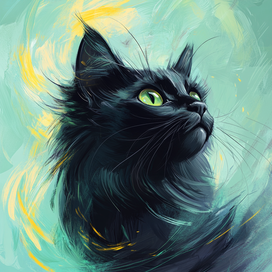 черный кот на голубом фоне