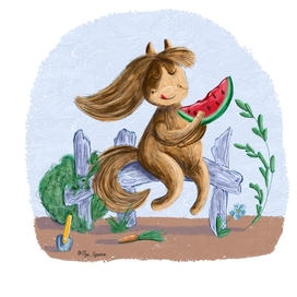 Лошадка ест арбуз