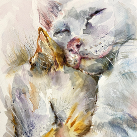 Кошки няшные. акварель