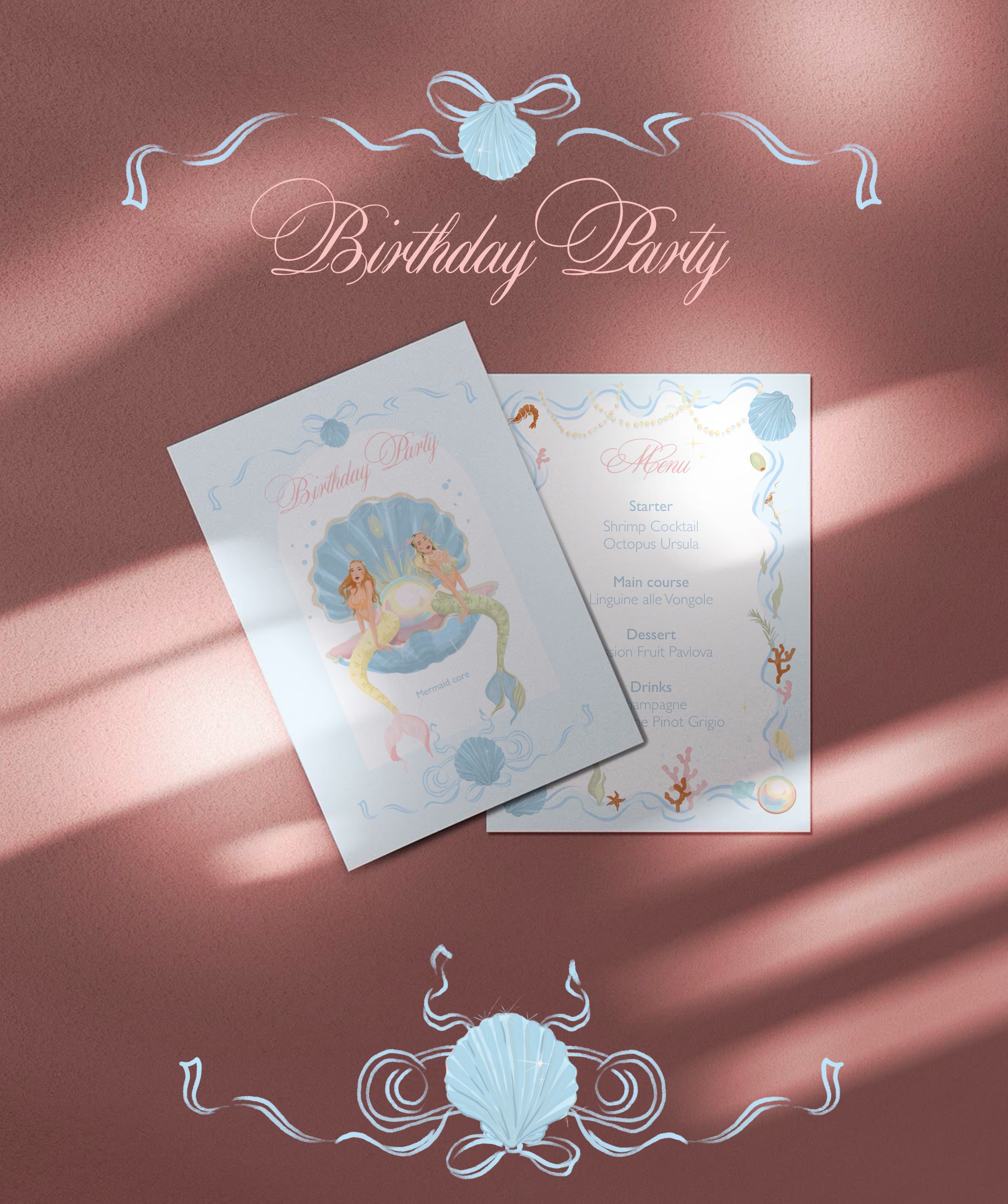 Меню с иллюстрациями в стиле Русалочки