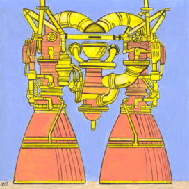 В журнал "А почему?" Рубрика" Со всего света". Редакция-Юный техник. Опубликовано в журнале. Иллюстрация на уменьшение Тема: Реактивный двигатель. Создан Печатью 3D принтера. Художник: Марат Брызгалов.