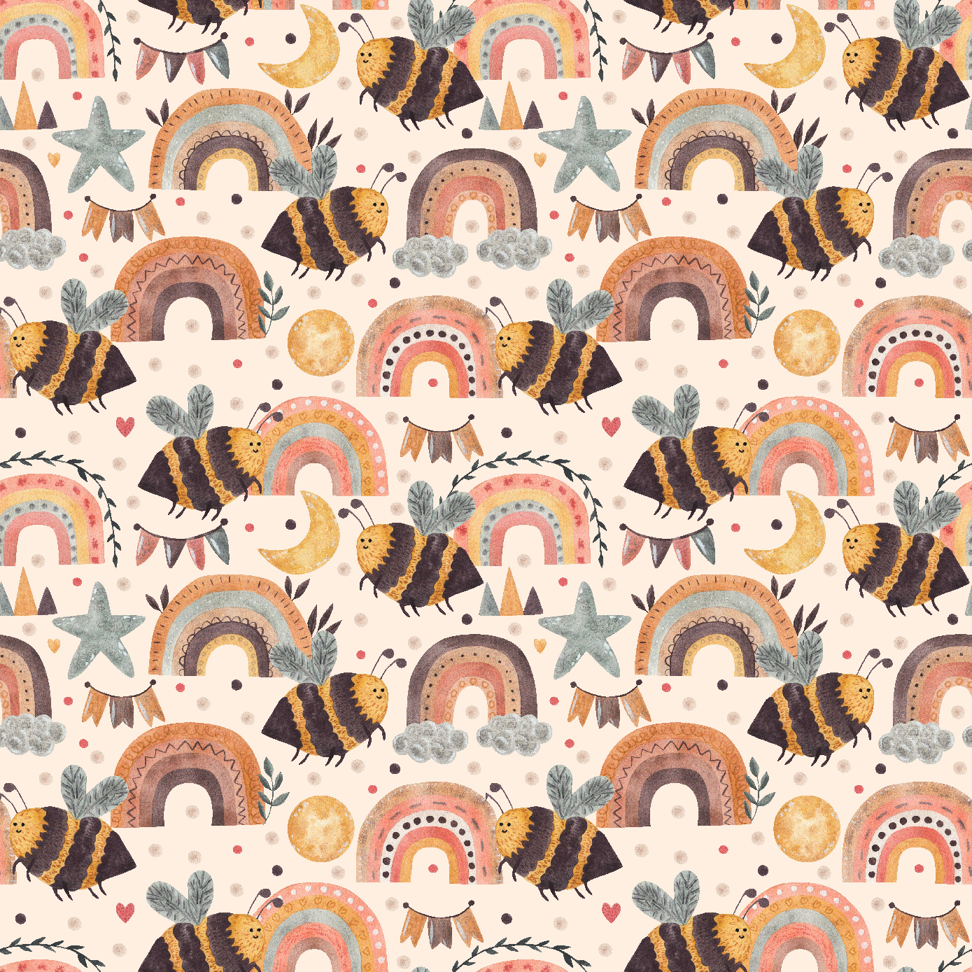 Бесшовный паттерн Пчёлы и радуги