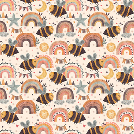 Бесшовный паттерн Пчёлы и радуги