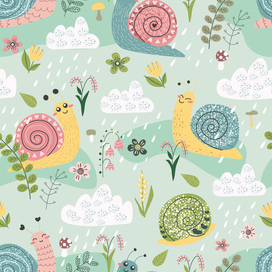 Бесшовный принт Улитки весной