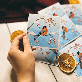 Новогодняя открытка Снегирь