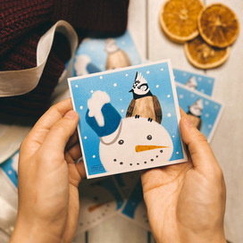 Новогодняя открытка Хохлатая синица