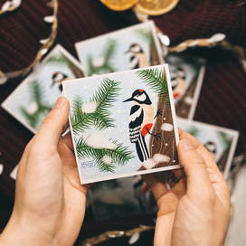 Новогодняя открытка Дятел