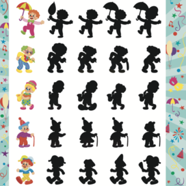 Развивающее задание: найди правильную тень клоуна