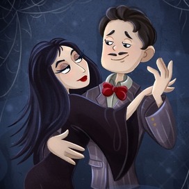 Открытка с Гомесом и Мортишей Аддамс