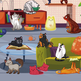 кошки в гостиной