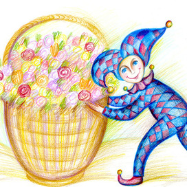 Арлекин с цветами