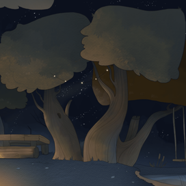 Качель у ночных деревьев