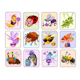 Карточки для детской настольной игры "Мемо-насекомые"