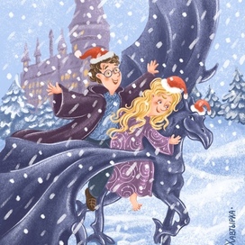 Гарри и Полумна на прогулке по заснеженному Хогвартсу