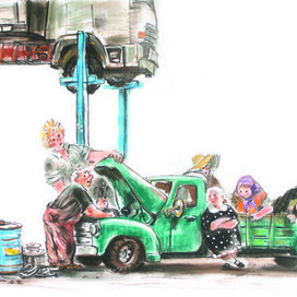 Тим Собакин «Две бабушки и внук», пастель