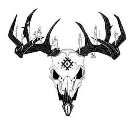 Оленьий череп со свечами — фольклорная графика