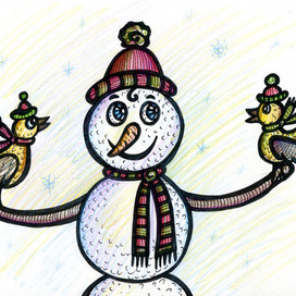 Снеговик и птицы