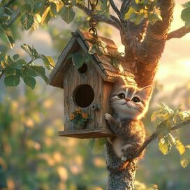 котенок рядом со скворечником