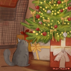 Открытка новогодняя с котиком