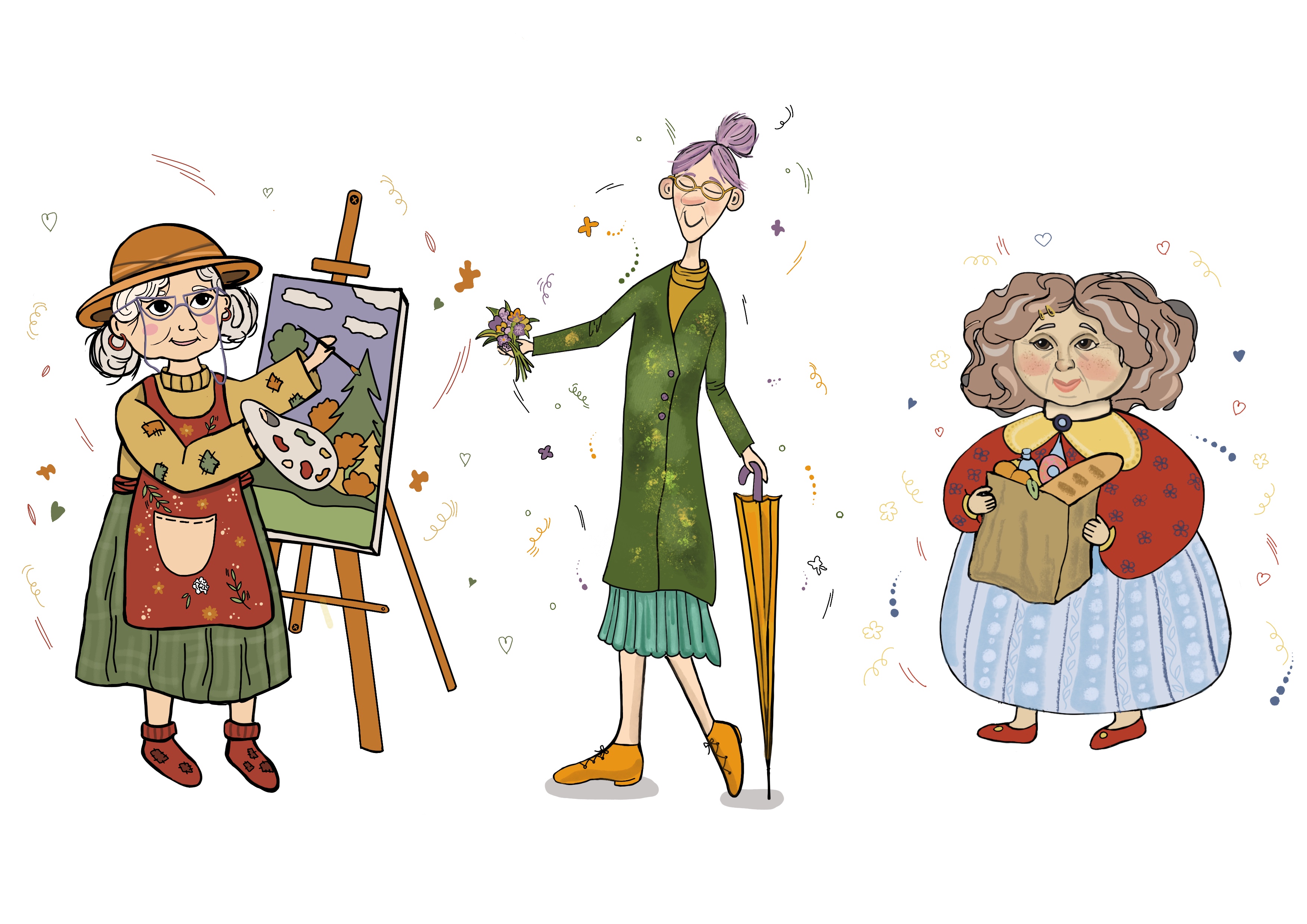 Стилизованные иллюстрации бабушек
