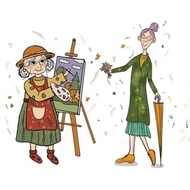 Стилизованные иллюстрации бабушек