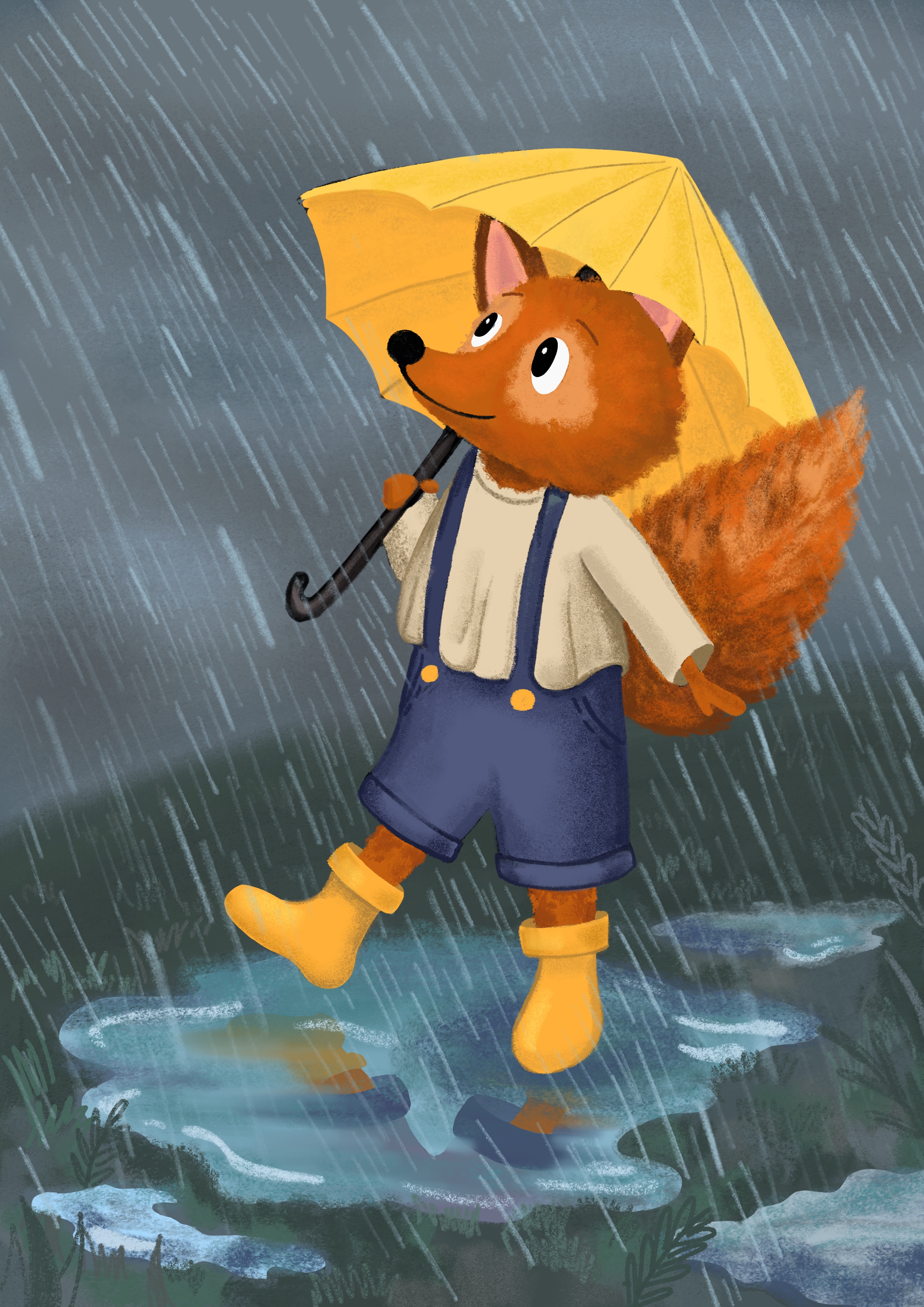 Милый лисенок под дождем🌧️🦊☔️
