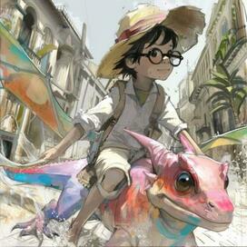 мальчик на динозаврике