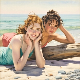 Иллюстрация девушек на море