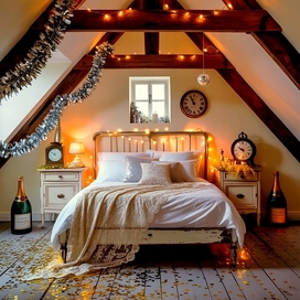 Иллюстрация комнаты в мансарде в стиле шебби-шик