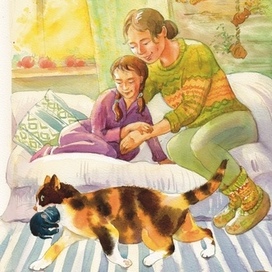 Тоська переносит котенка