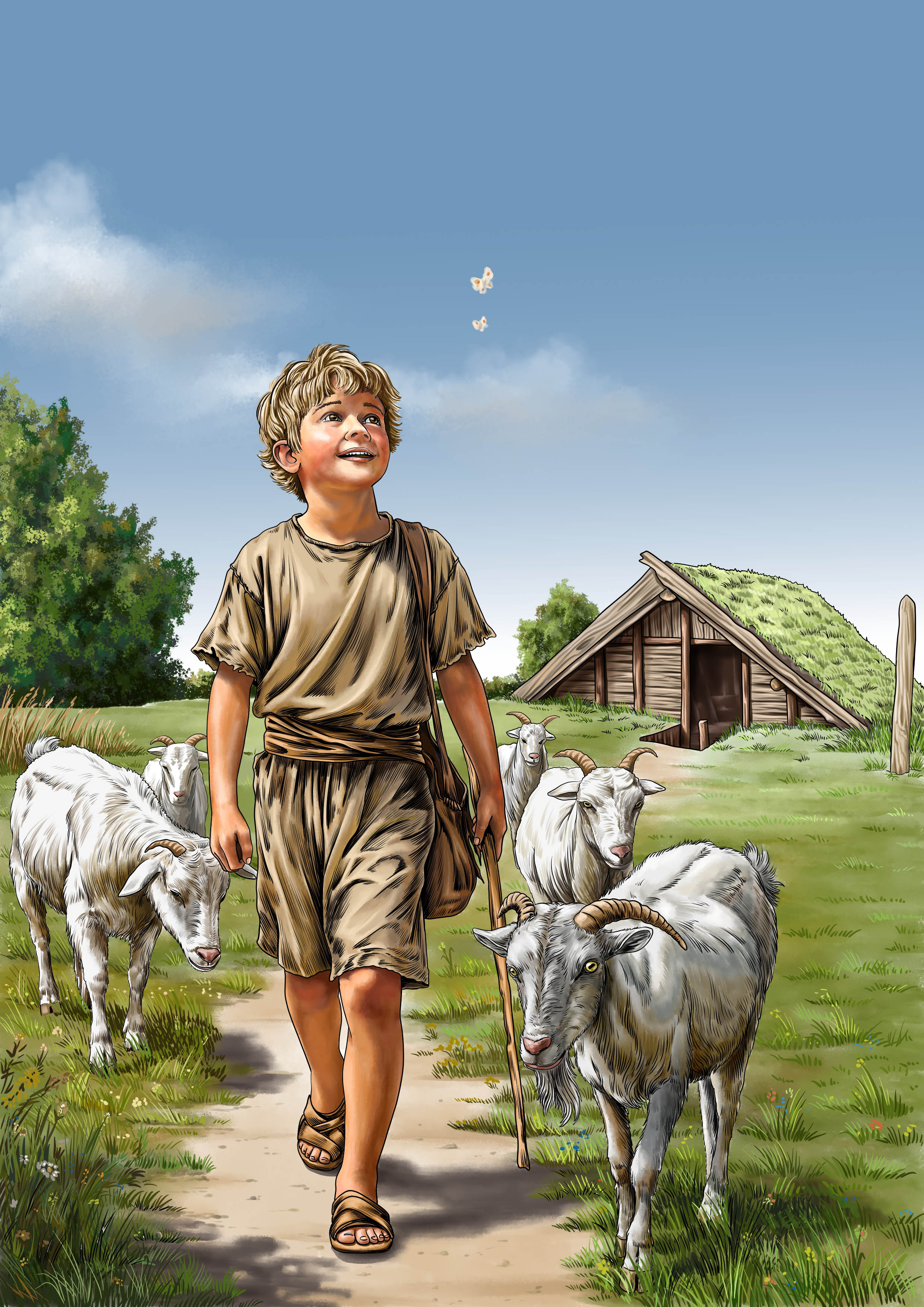 Ребёнок с козами