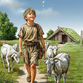 Ребёнок с козами