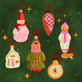 Новогодняя открытка в стиле flat