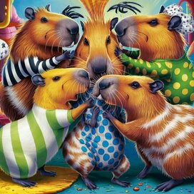 Иллюстрация с забавными капибарами"Сплетницы"