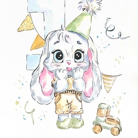 Акварельная открытка Зайка