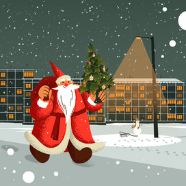 Новогодняя открытка в стиле flat