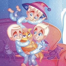 Дети играют с котом