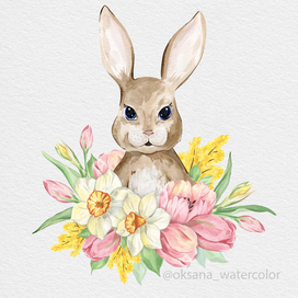 Весенний пасхальный кролик в цветах