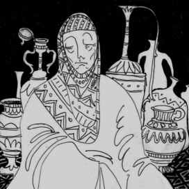 Женщина торгующая горшками