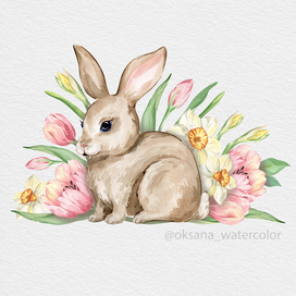 Композиция кролик в весенних цветах