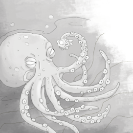 Крошечная рыбка и осьминог